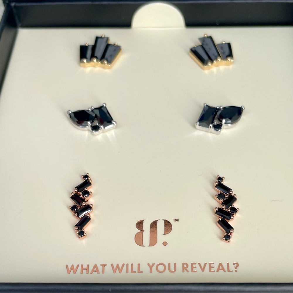 BP Simply Studs - Black geometric designs, multiple metals earring set